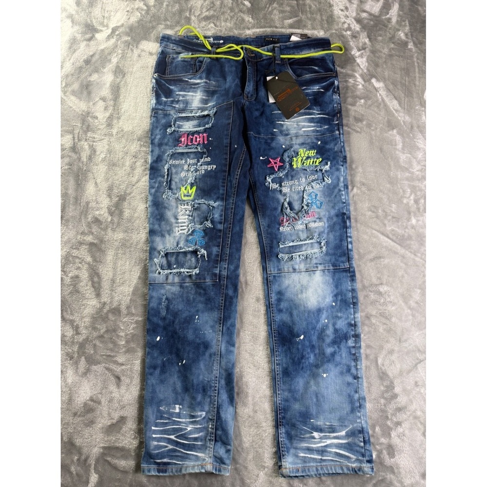 Copper Rivet Slim Fit Men's‎ Jeans Size 40 Blue NWT Distressed